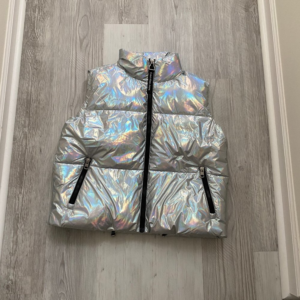 💖MEGA SALE💖Calvin Klein Men's CJCV7010 IRD Puffer Silver Sleeveless Zipper - Picture 2 of 15